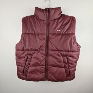 Nike Therma-FIT Classic Puffer Vest Burgundy Maroon Womens S Sportswear Loose